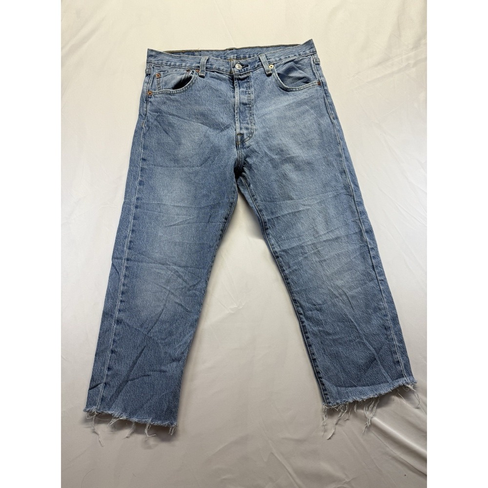 Levi's 501xx Jean Button Fly‎ Blue size 32x25 straight leg cutoff raw hem Casual